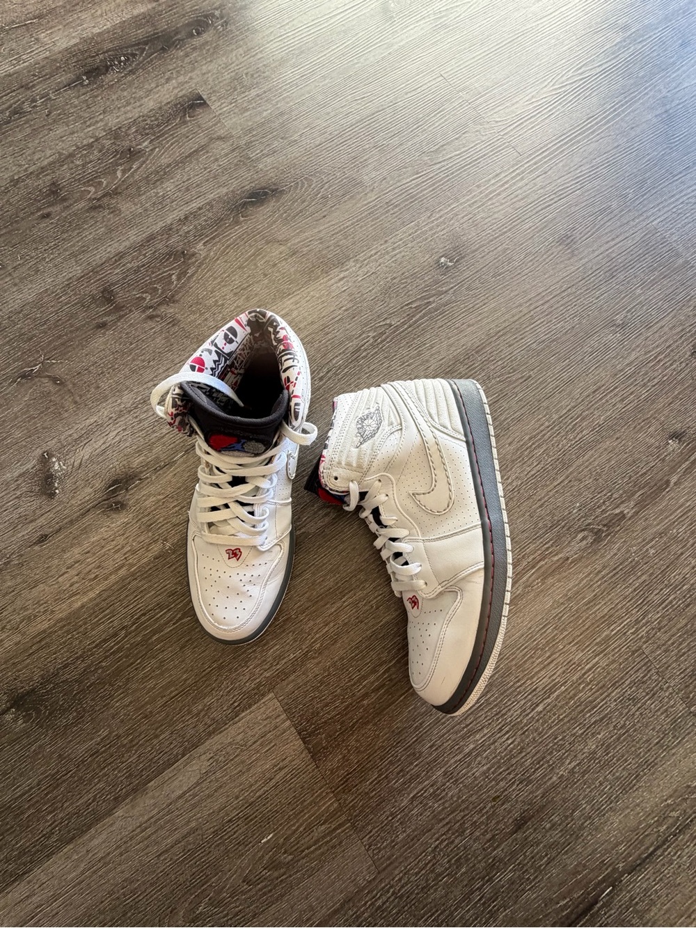 Jordan Kids White and Red High-Top Sneakers